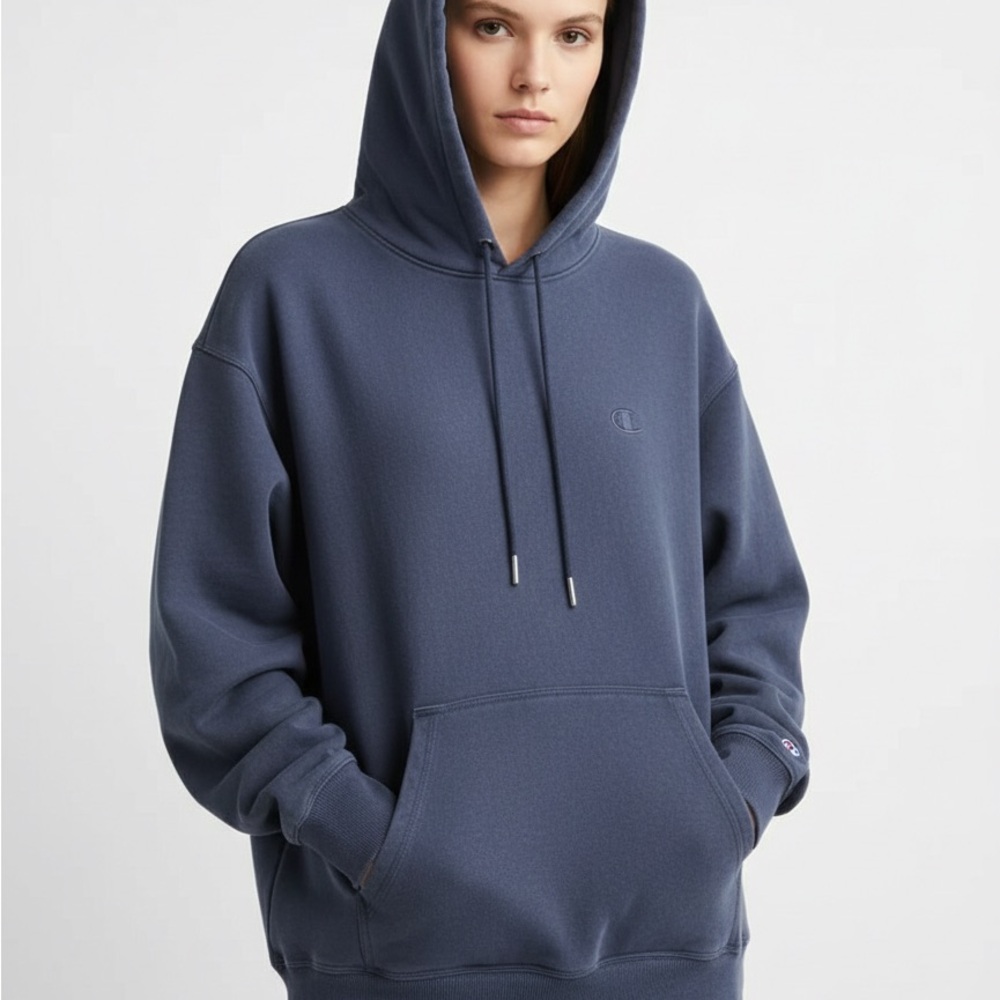 Champion Navy Blue Powerblend Fleece Hoodie - Oversized Boyfriend Fit (Size M)